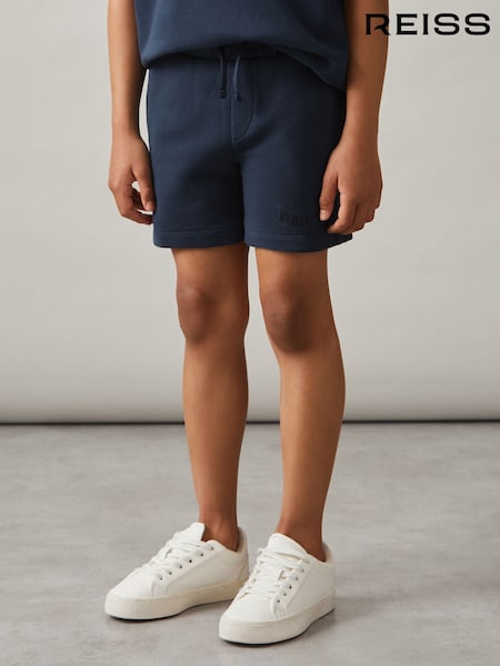 Reiss Washed Navy Perry 9-13 yrs Cotton Brand-Embroidered Shorts (F93806) | €45