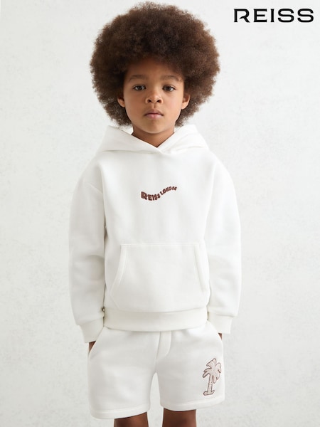 Reiss Off White Manilla 9-13 yrs Cotton-Blend Palm-Embroidered Hoodie (F93824) | €60