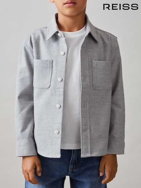 Reiss Soft Grey Melange Parque Flannel Twin-Pocket Overshirt (F93830) | €68