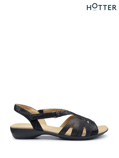 Hotter Black Regular Fit Flare Touch-Fastening Sandals (F93842) | €108