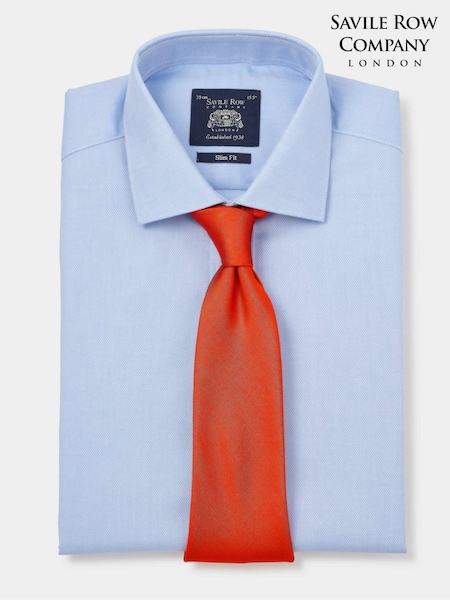 The Savile Row Company Slim Fit Blue Textured 100% Cotton Double Cuff Formal Shirt (F93860) | AED320