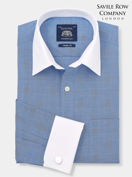 The Savile Row Company Blue 100% Cotton Prince of Wales Check Classic Fit Winchester Shirt (F93865) | €73