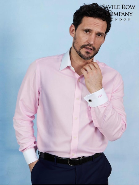 The Savile Row Company Pink Textured 100% Cotton Classic Fit Winchester Formal Shirt (F93869) | €87