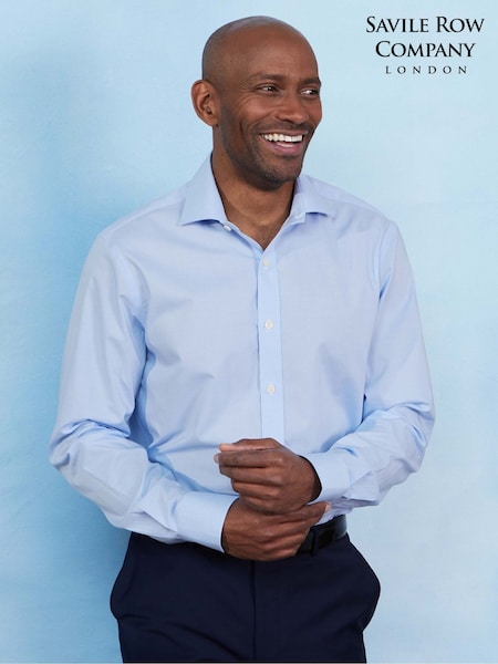 The Savile Row Company Slim Fit Blue Prince Of Wales Check Single Cuff Formal 100% Cotton Shirt (F93875) | €73