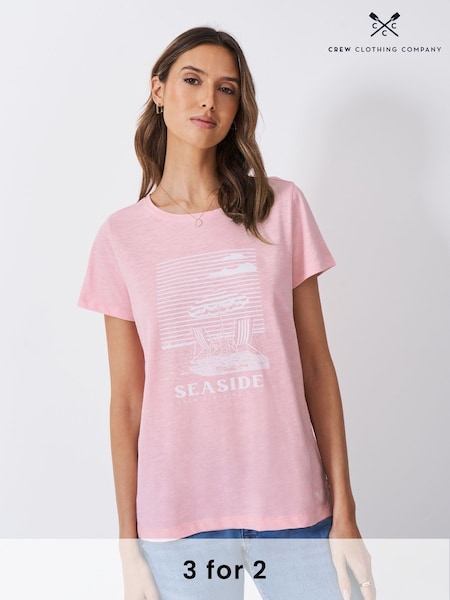 Crew Clothing Pink 00% Cotton Graphic Print Slub T-Shirt (F93918) | R$ 245