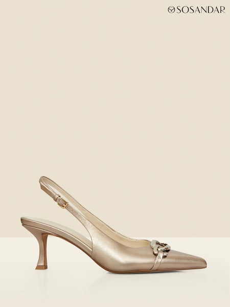 Sosandar Gold Leather Chain Detail Slingback Court Shoes (F93937) | $156