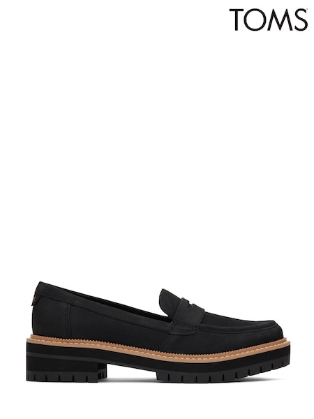 TOMS Cara Wide Fit Leather Black Loafers (F93949) | €133