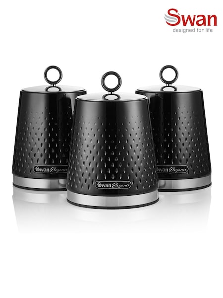 Swan Black Kitchen Storage Canisters Set of 3 Canisters (F93960) | €35