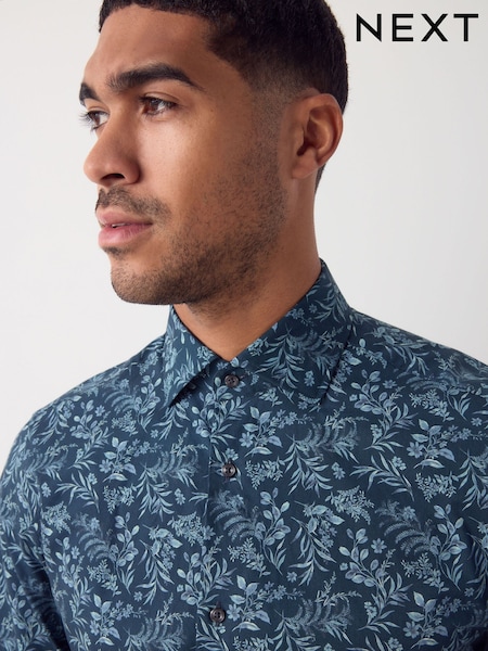 Navy Floral Print Printed Long Sleeve Shirt (F93991) | €50