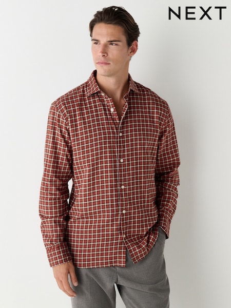Rust Orange Grid Check Brushed Flannel Shirt (F93994) | AED140