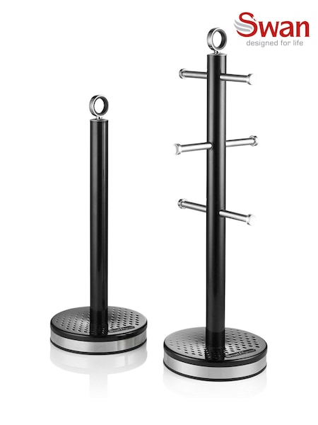 Swan Black Towel Pole and 6 Cup Mug Tree Set (F94014) | €34