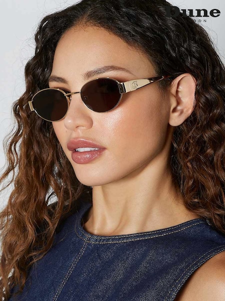 Dune London Gold Glee Fashion Oval Sunglasses (F94027) | AZN 223