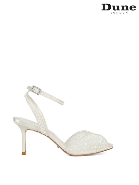 Dune London White Musing Bridal Pearl Mesh Heels (F94037) | €228