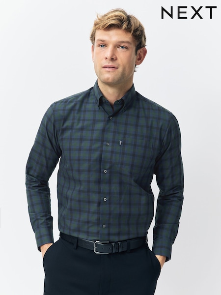 Navy/ Green Blackwatch Check 2 Pack Long Sleeve Oxford Shirts (F94073) | 238 QAR