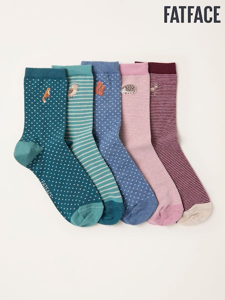 FatFace 5 Pairs of Embroidered Woodland Socks (F94164) | R$ 195
