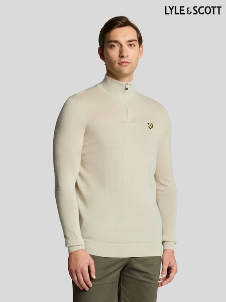 Lyle & Scott Cream Golf Quarter Zip Merino Jumper (F94247) | €119