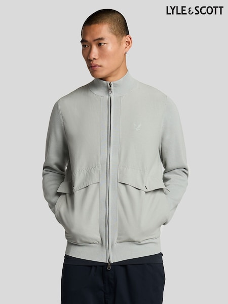 Lyle & Scott Grey Milano Hybrid Full Zip Knitted 100% Cotton Jacket (F94259) | R$ 1,480