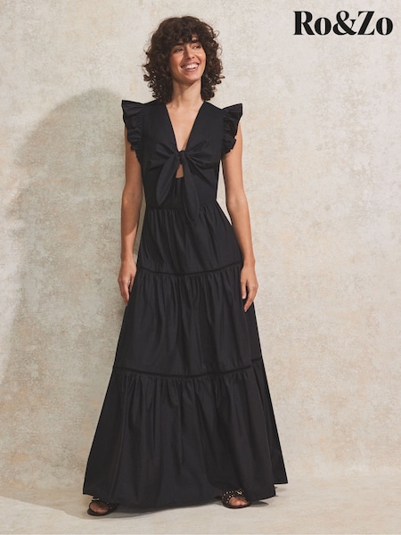 Ro&Zo Black 100% Cotton Poplin Tiered Dress (F94410) | €211