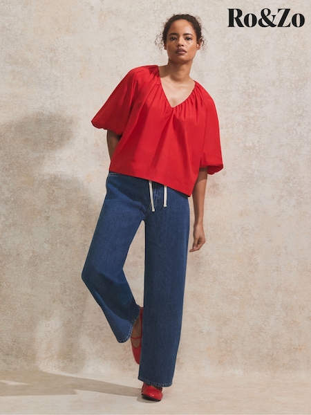 Ro&zo 100% Cotton Puff Sleeve V-neck Top (F94431) | €109