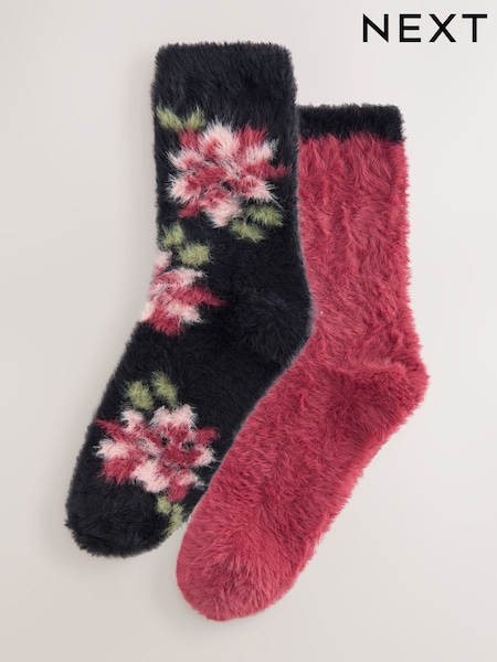 Black/Pink Floral Superhairy Cosy Socks 2 Pack (F94539) | €14.50