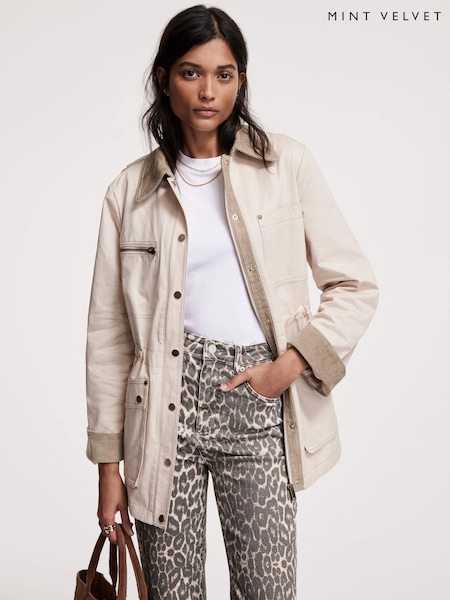 Mint Velvet Cream 100% Cotton Washed Barn Jacket (F94656) | €283