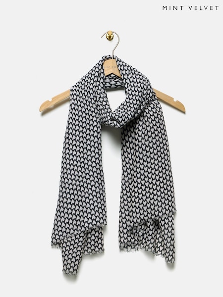 Mint Velvet Cream Black Heart Print Lightweight Scarf (F94661) | €50
