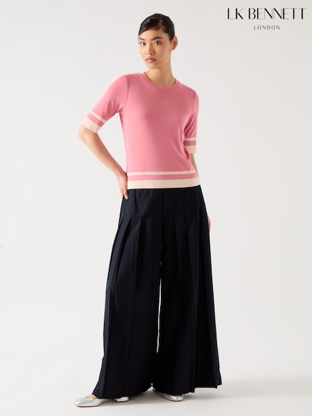 LK Bennett Pink Micha Desert Rose & Ivory Cotton Blend Ribstart Jersey Top With Ivory Trim (F94679) | 5,948 UAH
