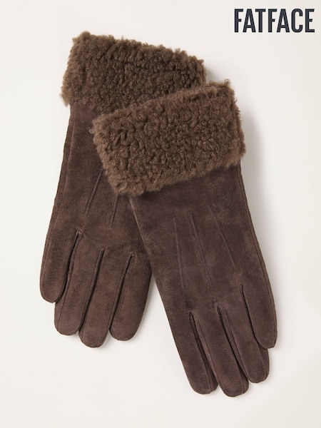 FatFace Chocolate Brown Suede Gloves (F94694) | €46