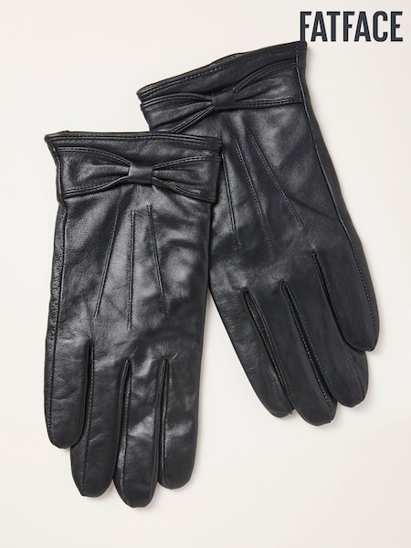 FatFace Black Leather Bow Gloves (F94695) | €52