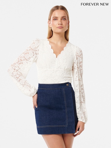 Forever New White Yianna Lace Long Sleeves Top (F94780) | €69