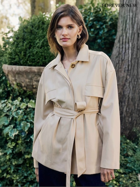 Forever New Cream Karli Vegan Leather Shacket (F94784) | €153