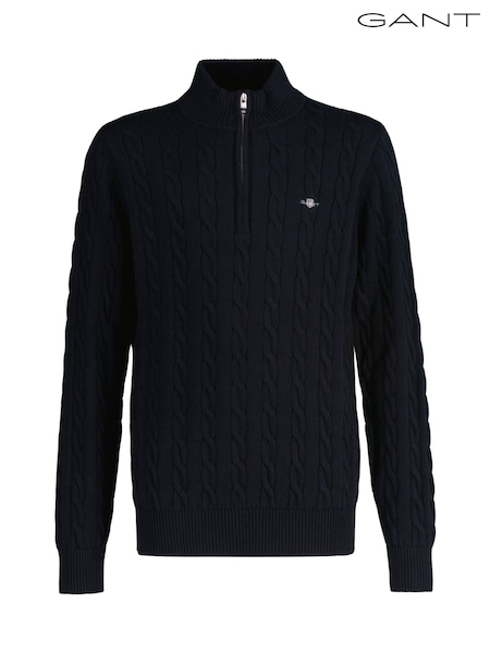 GANT Blue 100% Cotton Cable Knit Half-Zip Sweater (F94802) | € 125