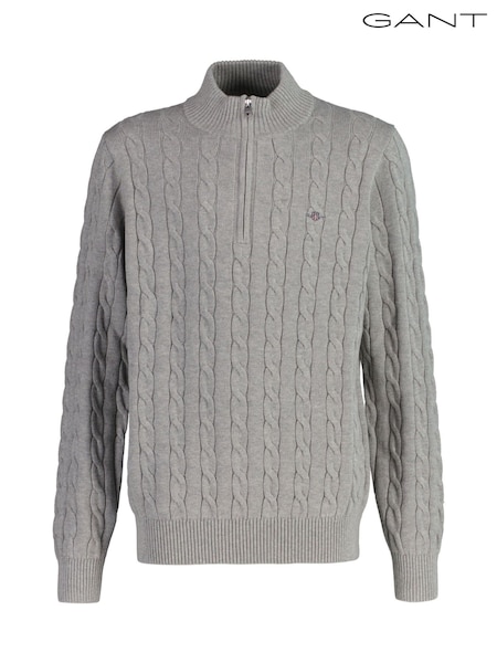 GANT Grey 100% Cotton Cable Knit Half-Zip Sweater (F94810) | € 125