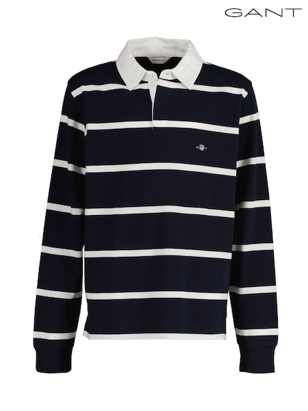 GANT Blue 100% Cotton Long Sleeved Shield Stiped Polo Shirt (F94815) | € 133