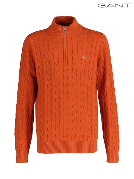 GANT Orange 100% Cotton Cable Knit Half-Zip Sweater (F94818) | €102