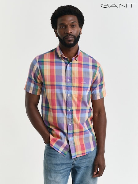 GANT Orange Regular Fit 100% Cotton Indian Madras Short Sleeve Shirt (F94822) | €126