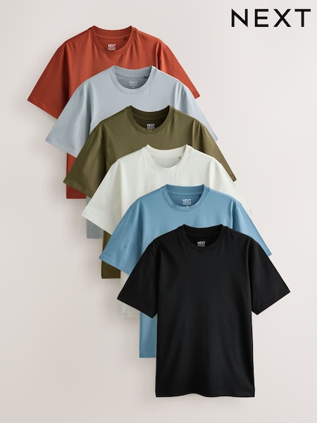 Blue/Black/Orange/Green/Grey/Ecru White Regular Fit Essential Cotton T-Shirts 6 Pack (F94873) | €48