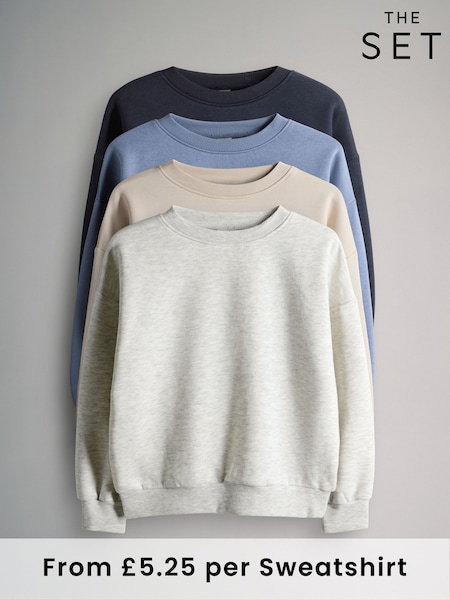 The Set Blue/Stone 4 Pack Relaxed Crew Neck Sweatshirts (F94888) | AED122 - AED169
