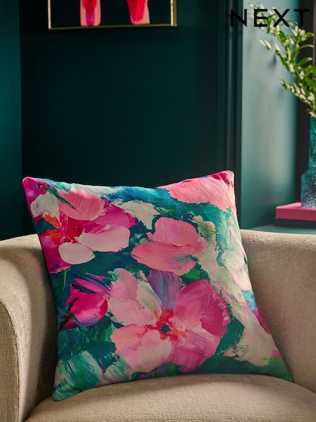 Pink Abstract Velvet Floral Print Cushion (F94895) | €21