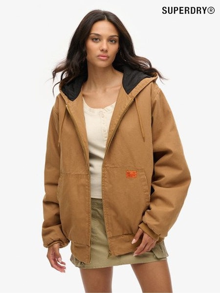 Superdry Brown Oversized Surplus Hooded 100% Cotton Bomber Jacket (F94914) | $157