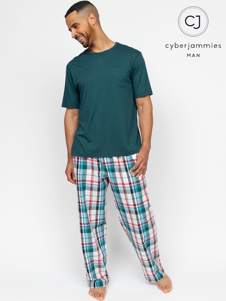 Cyberjammies Green Check Pyjama Bottoms and Solid Jersey T-Shirt (F94982) | 228 QAR