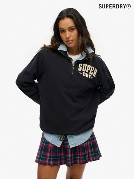 Superdry Blue Oversized 100% Cotton Vintage Athletic Zip Henley Jumper (F94992) | €87