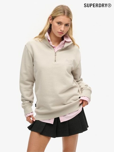 Superdry Natural Oversized 100% Cotton Essential Logo Henley Sweatshirt (F94995) | $96