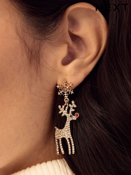 Gold Tone Christmas Reindeer Earrings (F95023) | €14