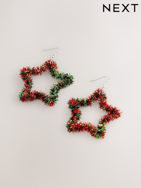 Red/Green Christmas Tinsel Star Earrings (F95024) | €7
