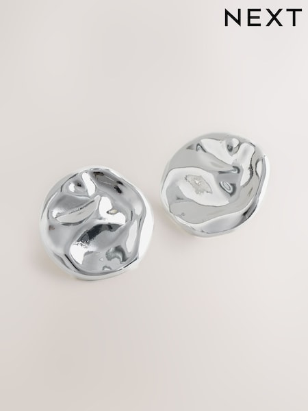 Silver Tone Hammered Disc Stud Earrings (F95029) | €11
