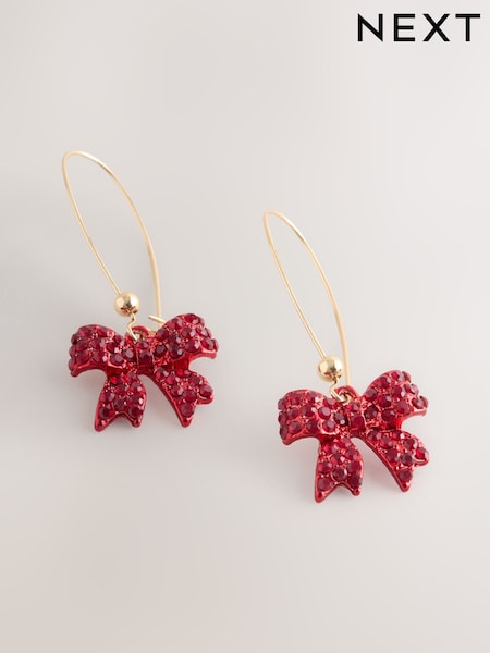 Red Christmas Sparkle Bow Pull Through Earrings (F95033) | €14.50