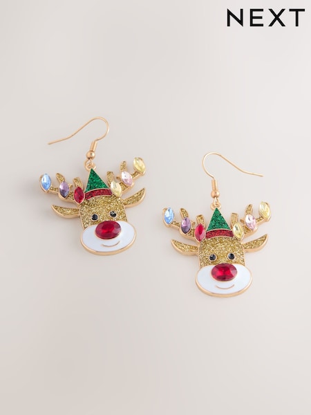 Gold Tone Christmas Reindeer Earrings (F95035) | €13
