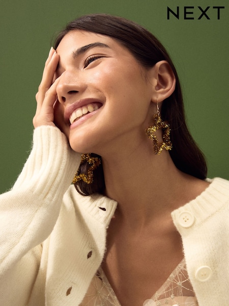 Gold Tone Christmas Tinsel Star Earrings (F95036) | €9.50