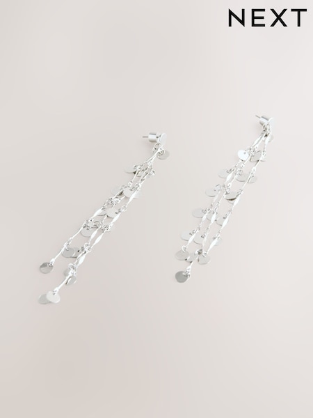 Silver Tone Disc Drop Shoulder Duster Earrings (F95044) | € 17
